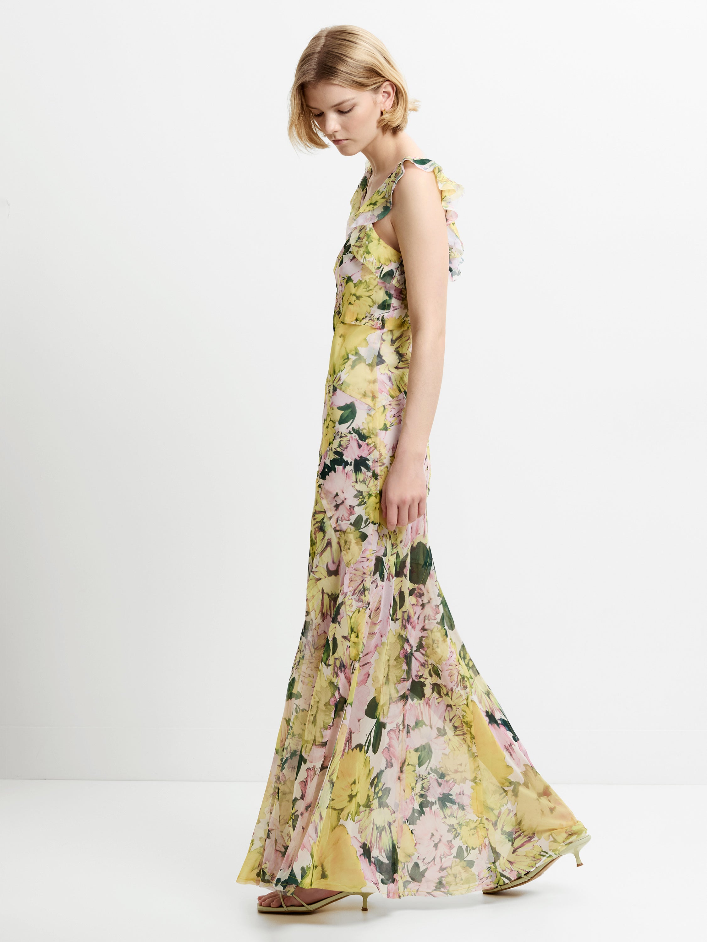 Carla Chiffon Curved Seam Floral Maxi Dress