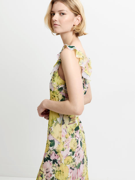 Carla Chiffon Curved Seam Floral Maxi Dress