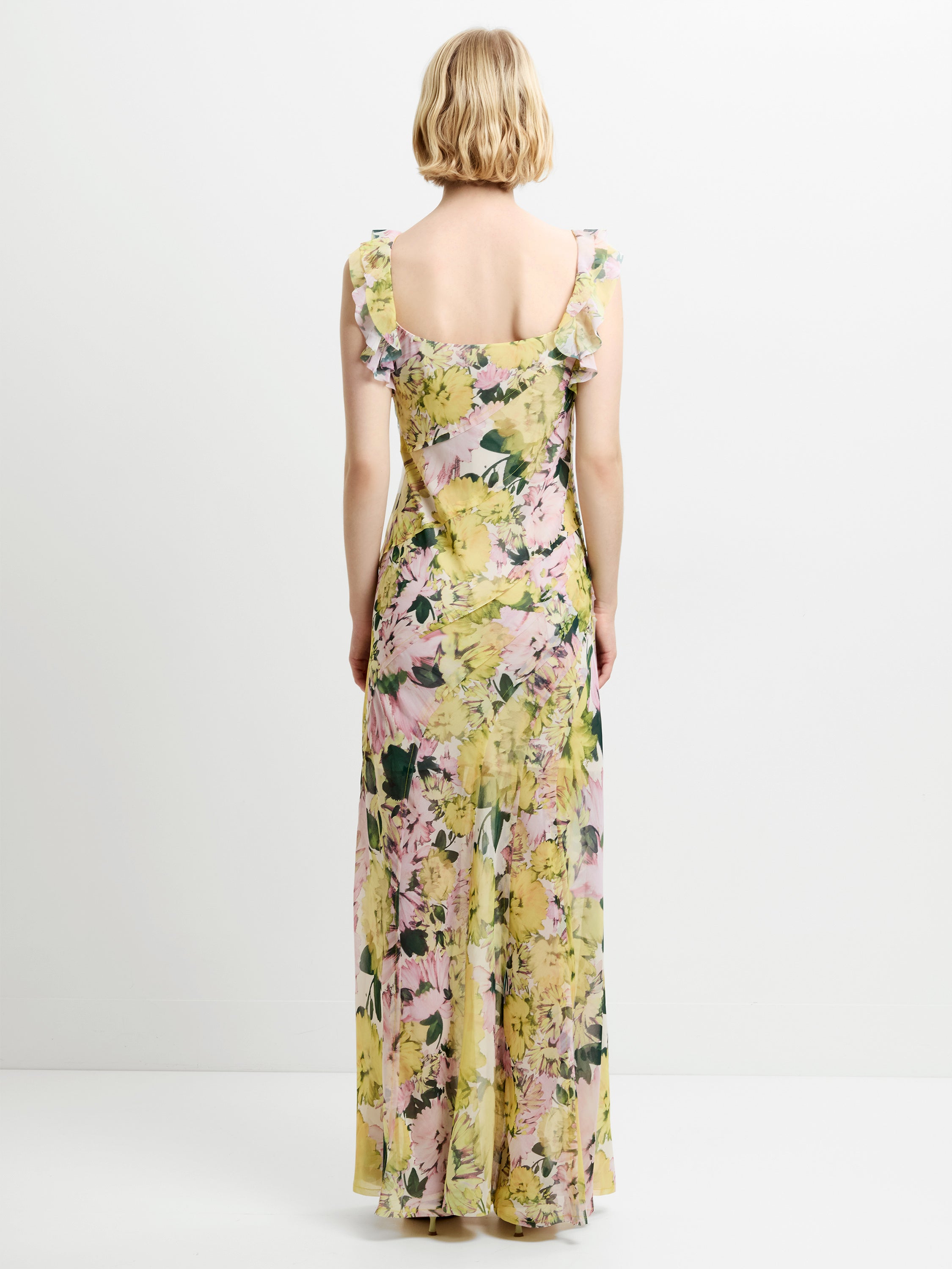 Carla Chiffon Curved Seam Floral Maxi Dress