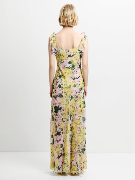 Carla Chiffon Curved Seam Floral Maxi Dress