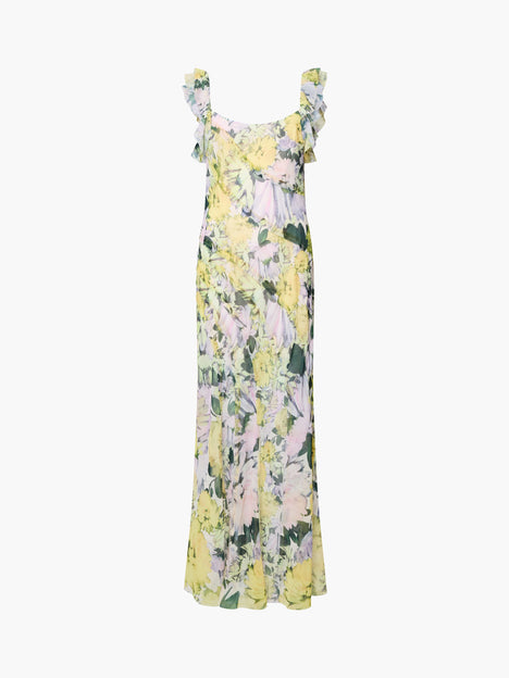 Carla Chiffon Curved Seam Floral Maxi Dress
