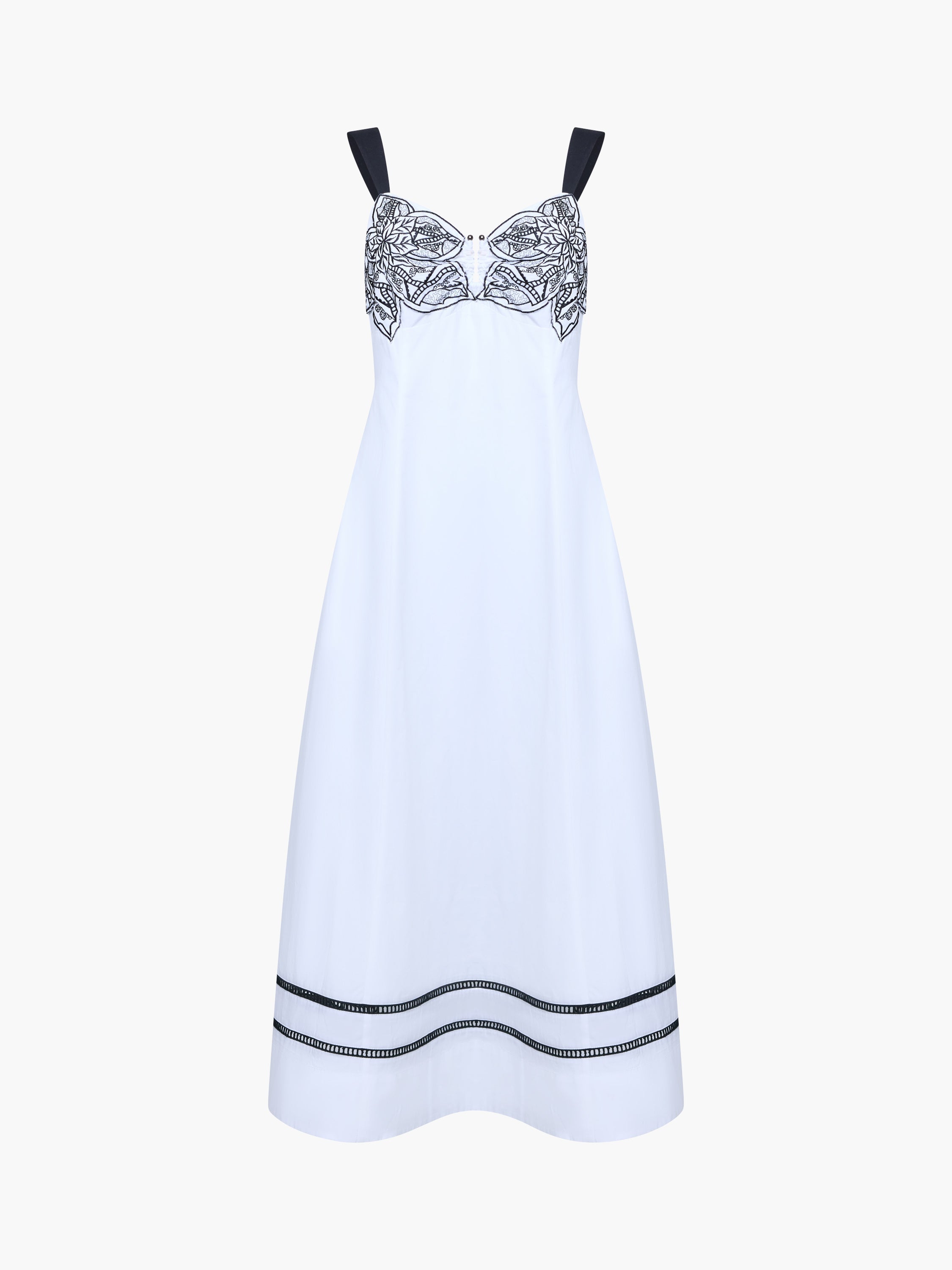 Cambria Cotton Embroidered Bust White Midi Dress