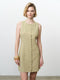 Linen Button-Through Scallop Green Mini Dress