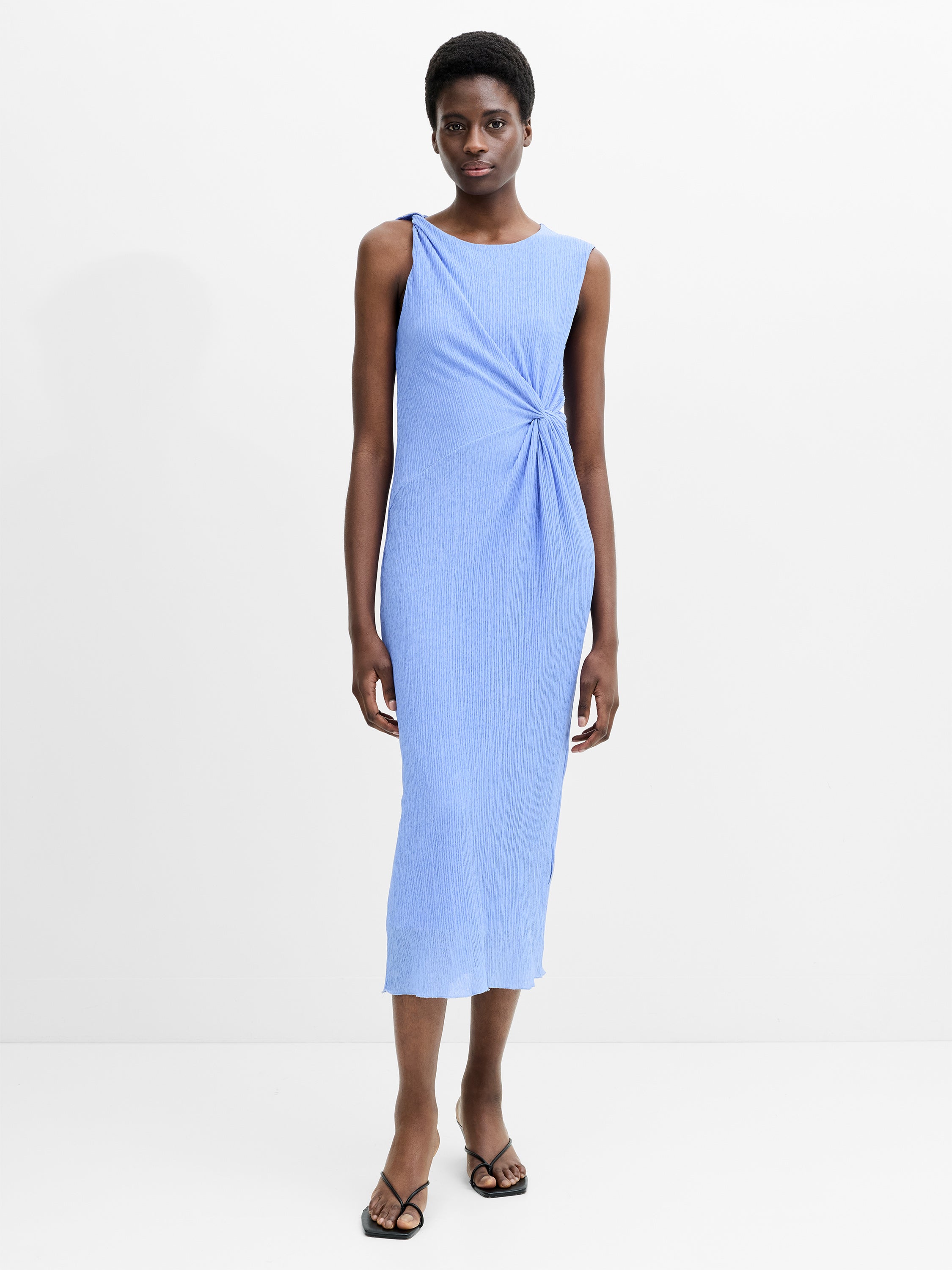 Kiama Plisse Side Twist Blue Midi Dress