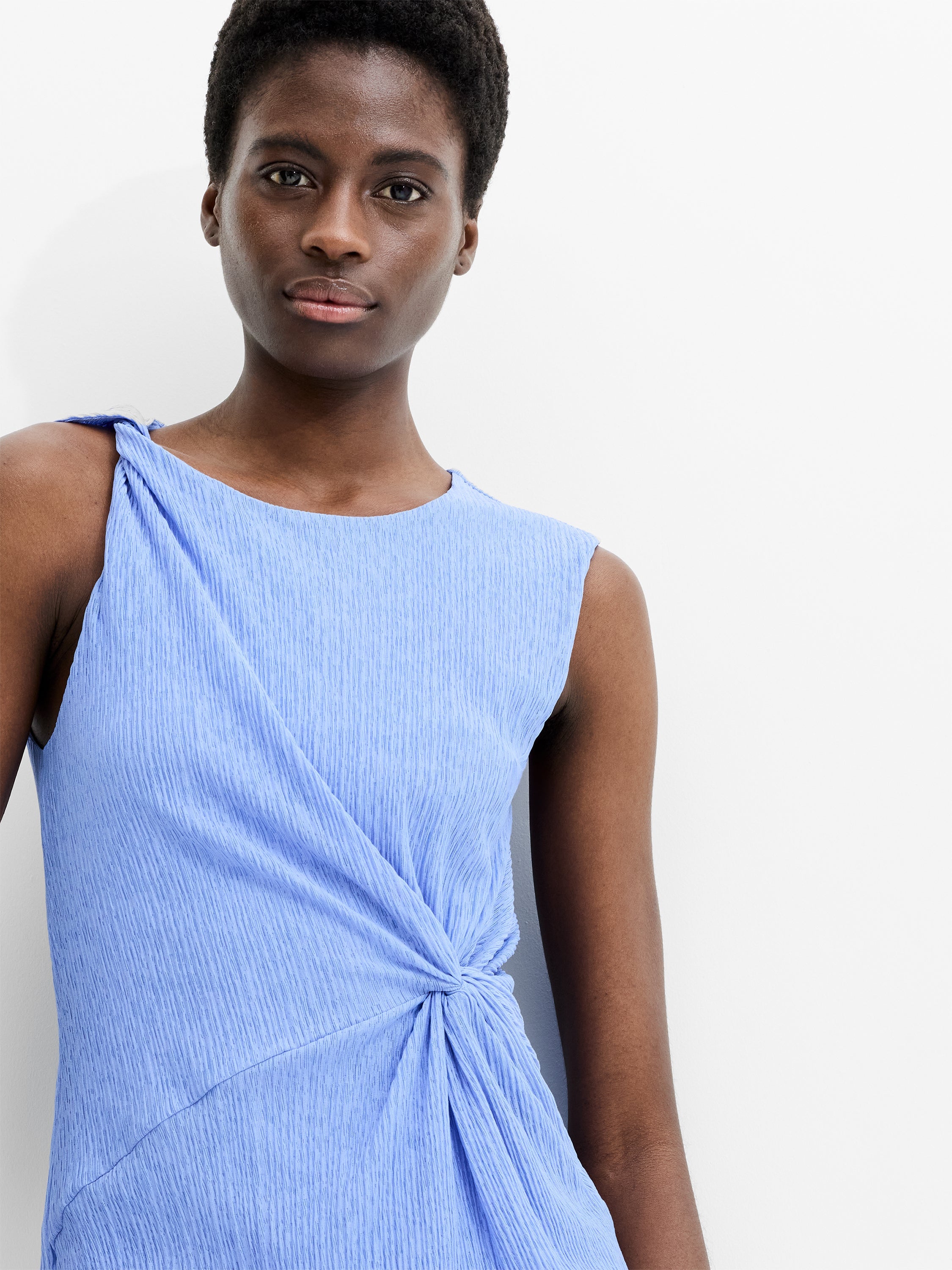 Kiama Plisse Side Twist Blue Midi Dress
