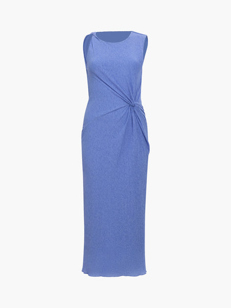Kiama Plisse Side Twist Blue Midi Dress