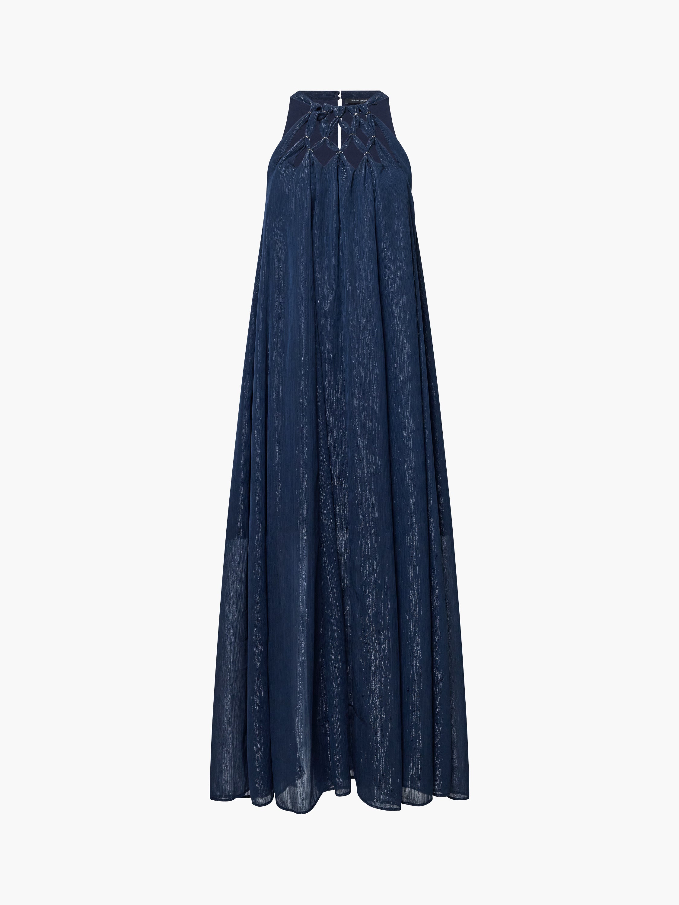 Beth Lurex Navy Trim Halterneck Maxi Dress