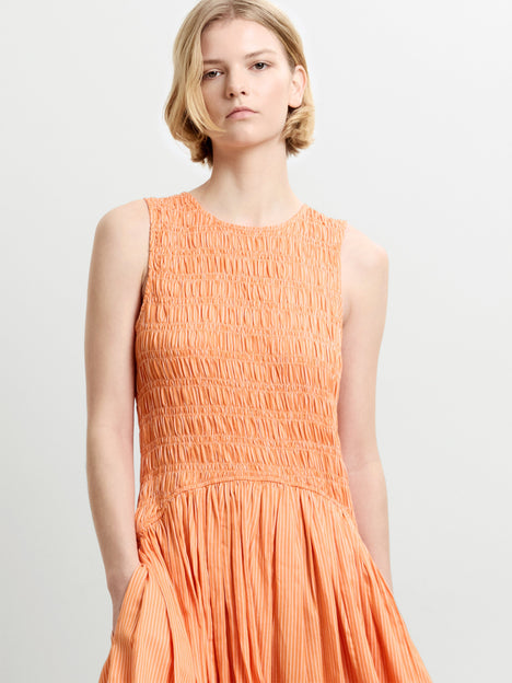Alexis Cotton Striped Smocked Orange Midi Dress