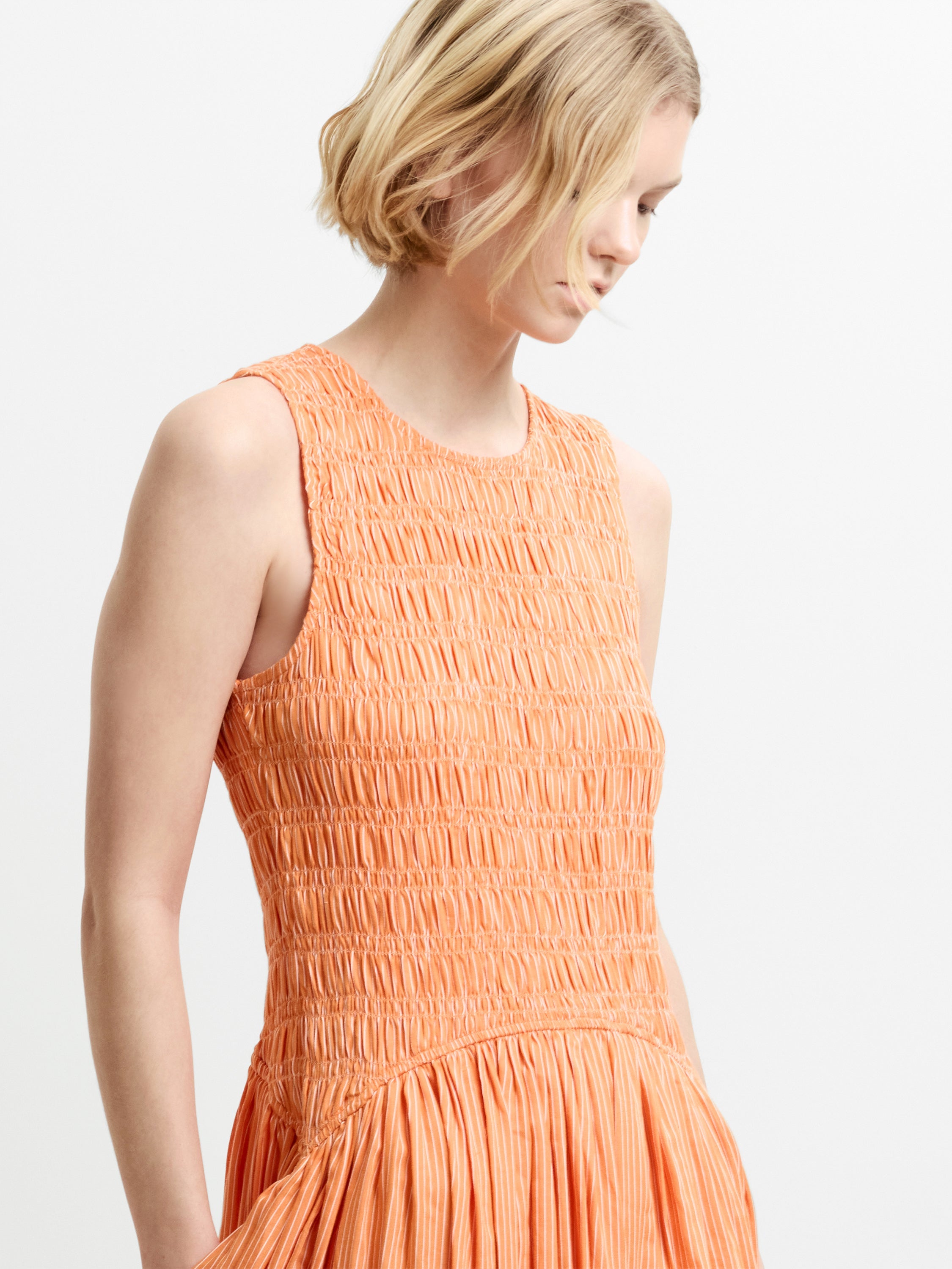 Alexis Cotton Striped Smocked Orange Midi Dress