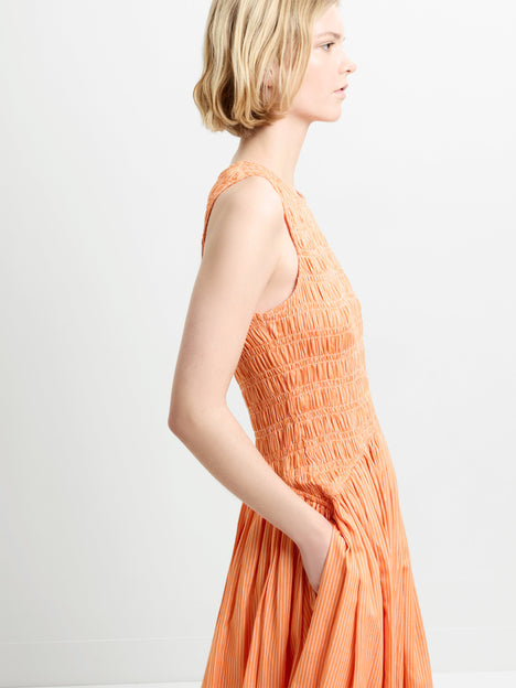 Alexis Cotton Striped Smocked Orange Midi Dress