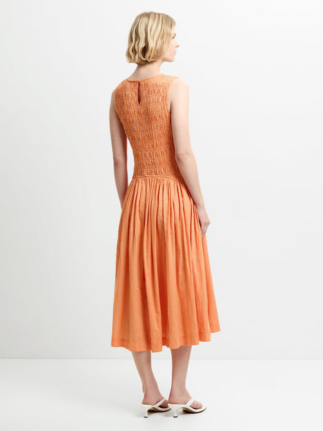 Alexis Cotton Striped Smocked Orange Midi Dress
