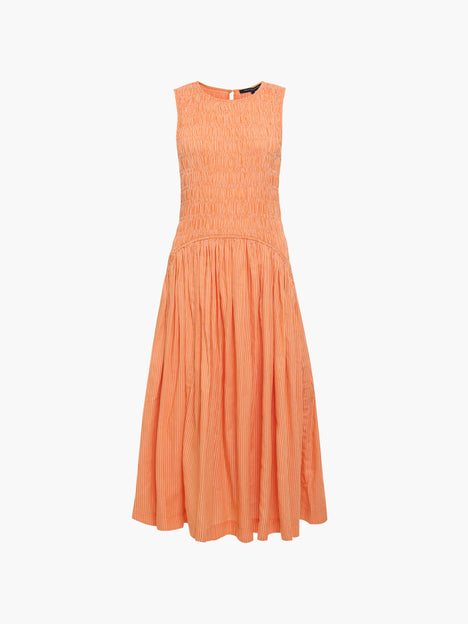 Alexis Cotton Striped Smocked Orange Midi Dress