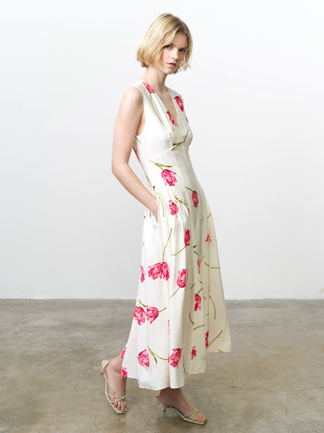 Cressida V Neck Drape Floral Midi Dress