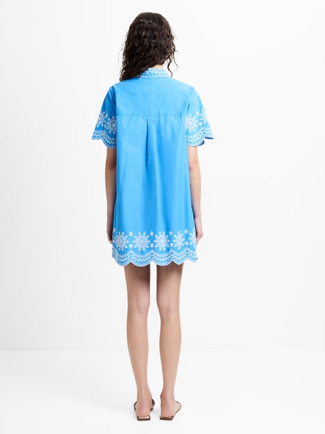 Alissa Cotton Embroidered Blue Mini Shirt Dress