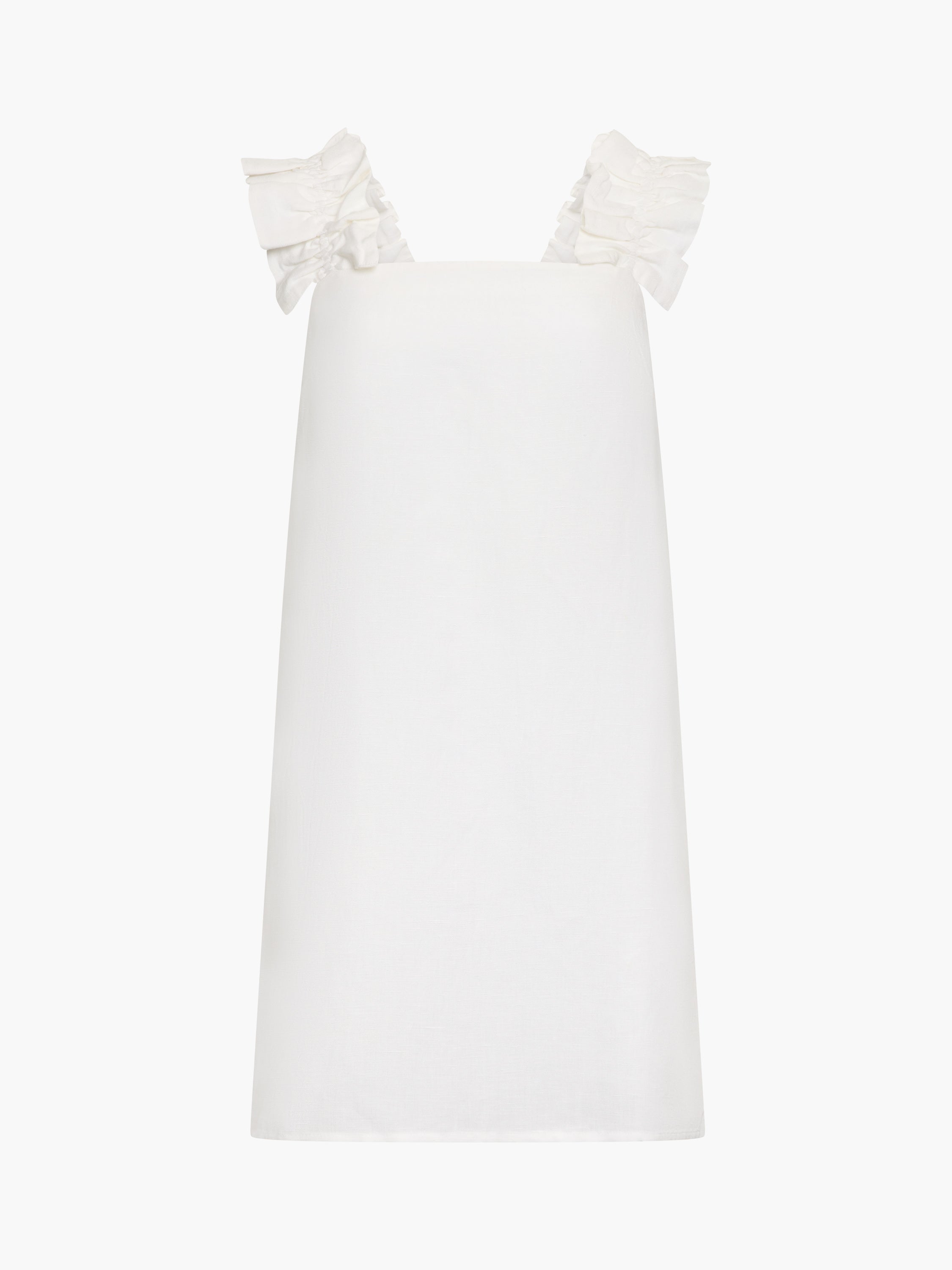 Birdie Linen Blend Ruffle Straps White Mini Dress