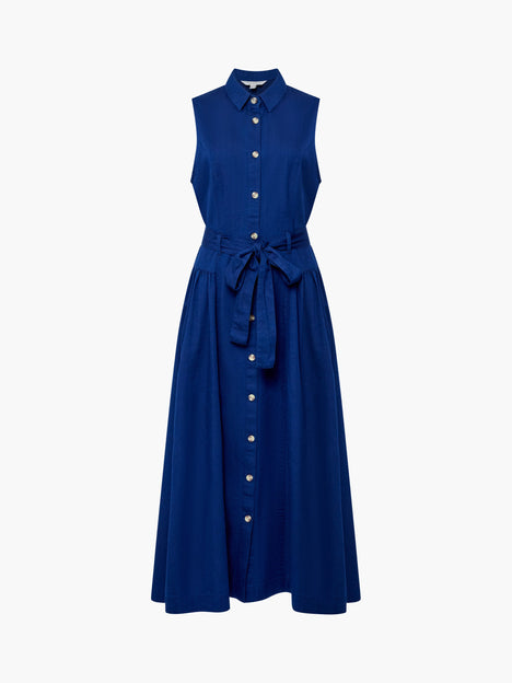 Zaves Chambray Denim Belted Midi Dress