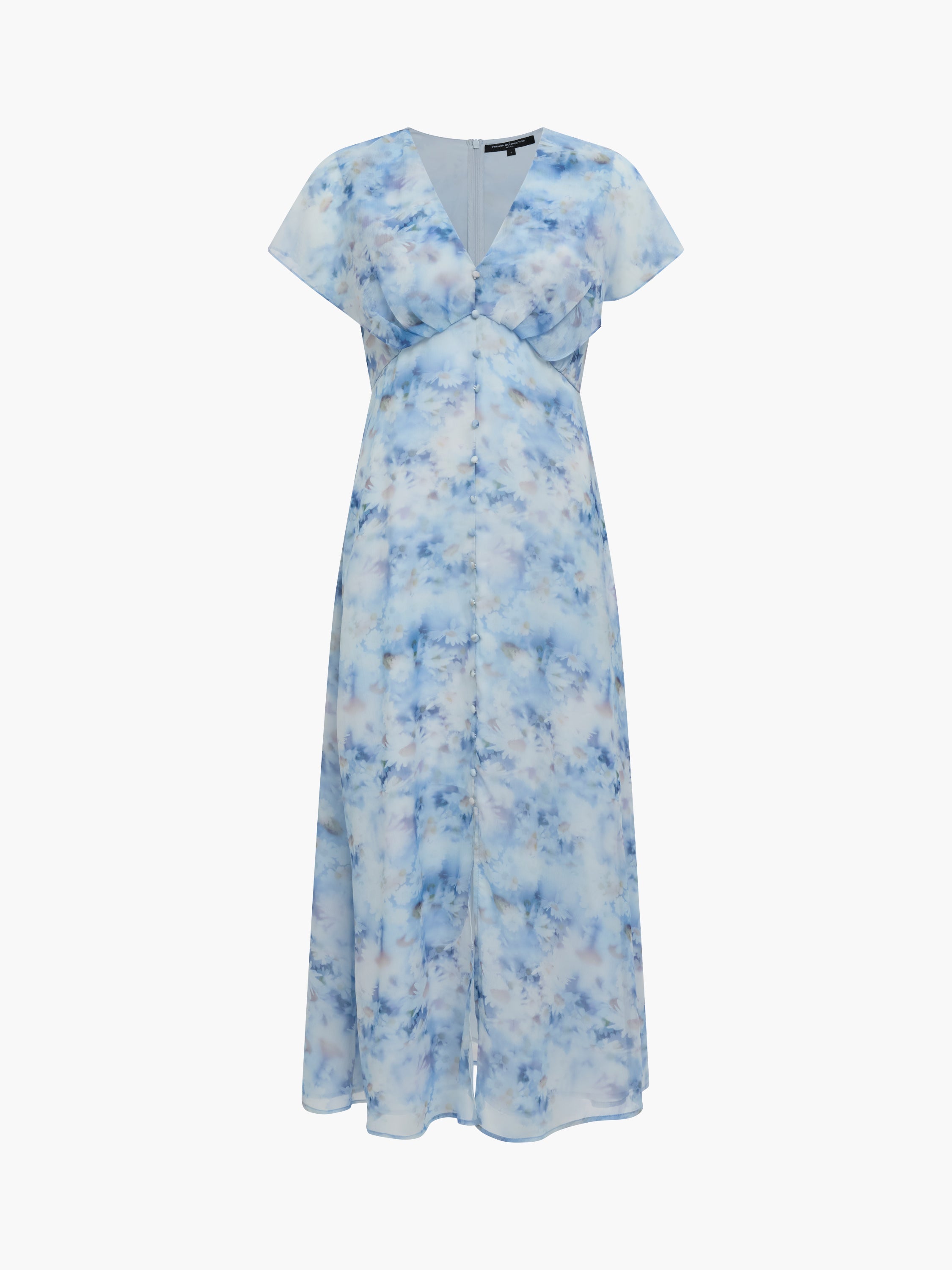 Daisy Flutter Sleeve Blue Floral Midi Dress