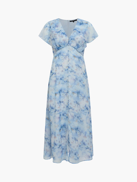 Daisy Flutter Sleeve Blue Floral Midi Dress