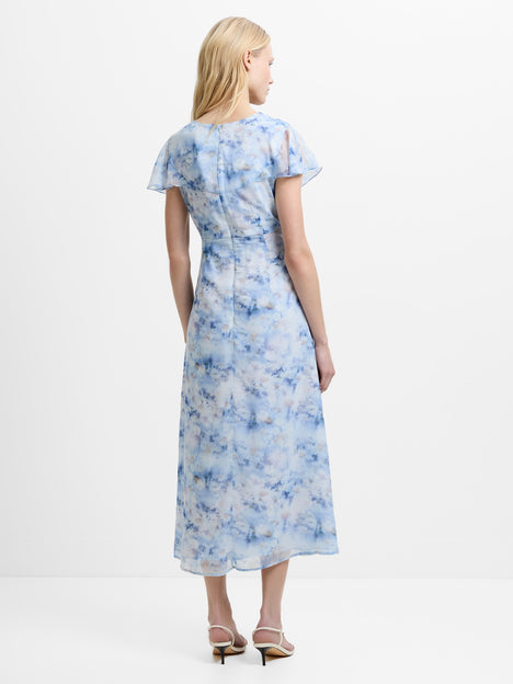 Daisy Flutter Sleeve Blue Floral Midi Dress
