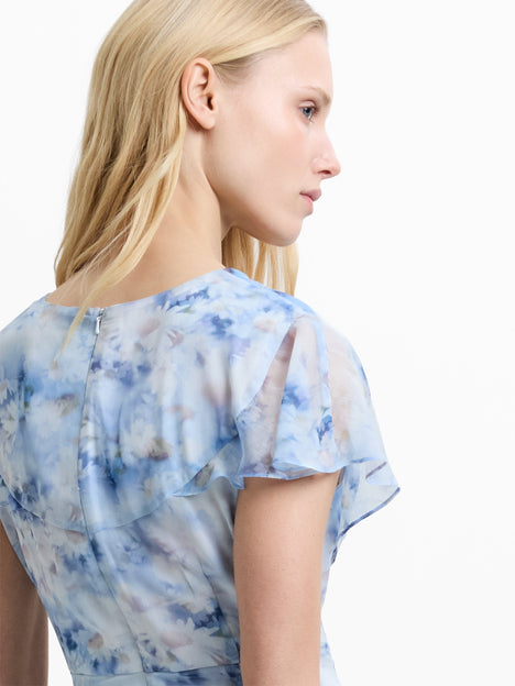 Daisy Flutter Sleeve Blue Floral Midi Dress