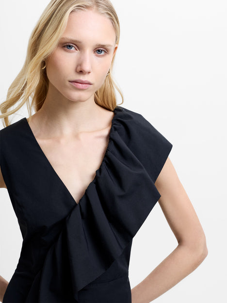 Era Poplin Asymmetric Frill Black Mini Dress
