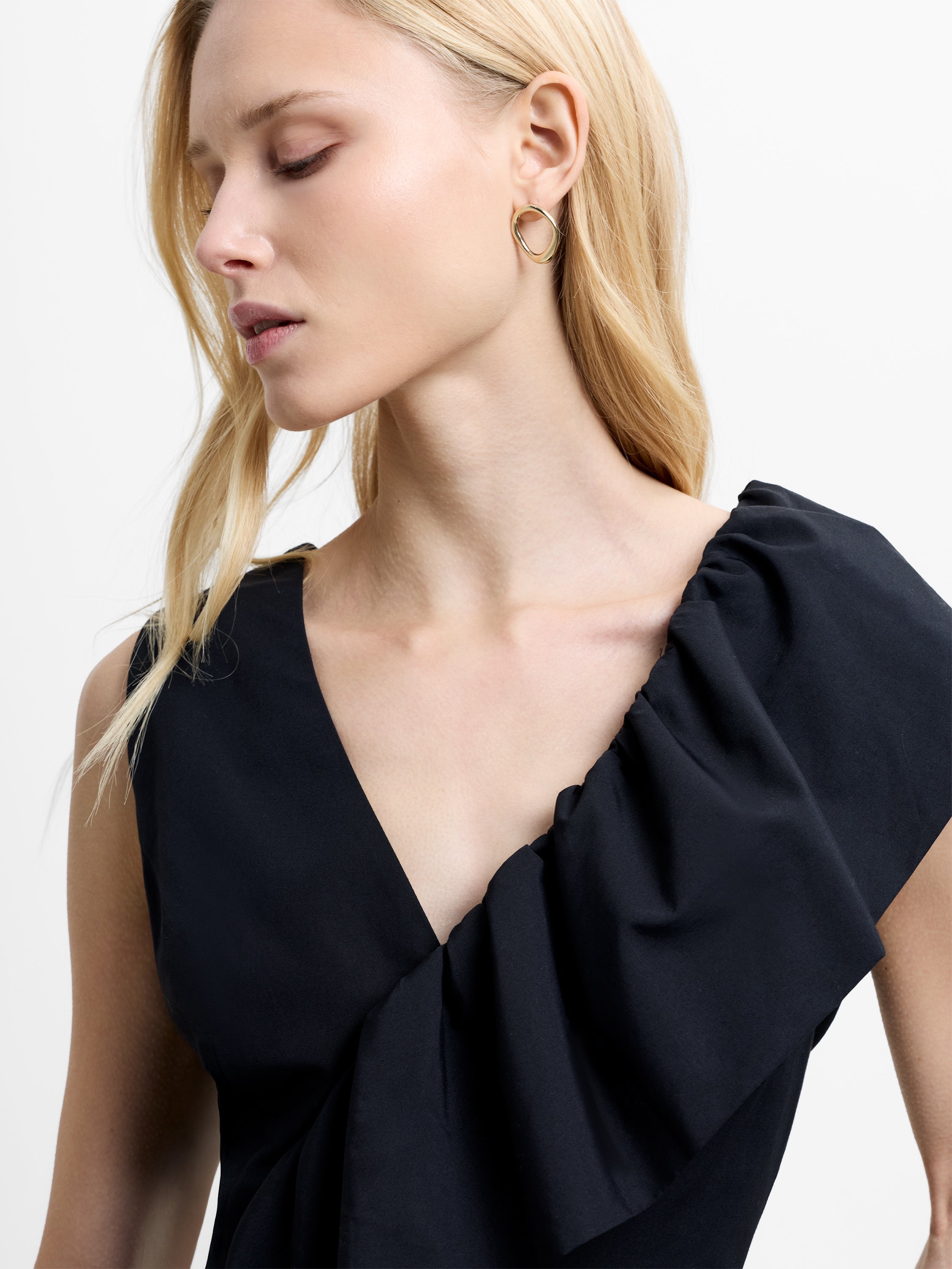 Era Poplin Asymmetric Frill Black Mini Dress