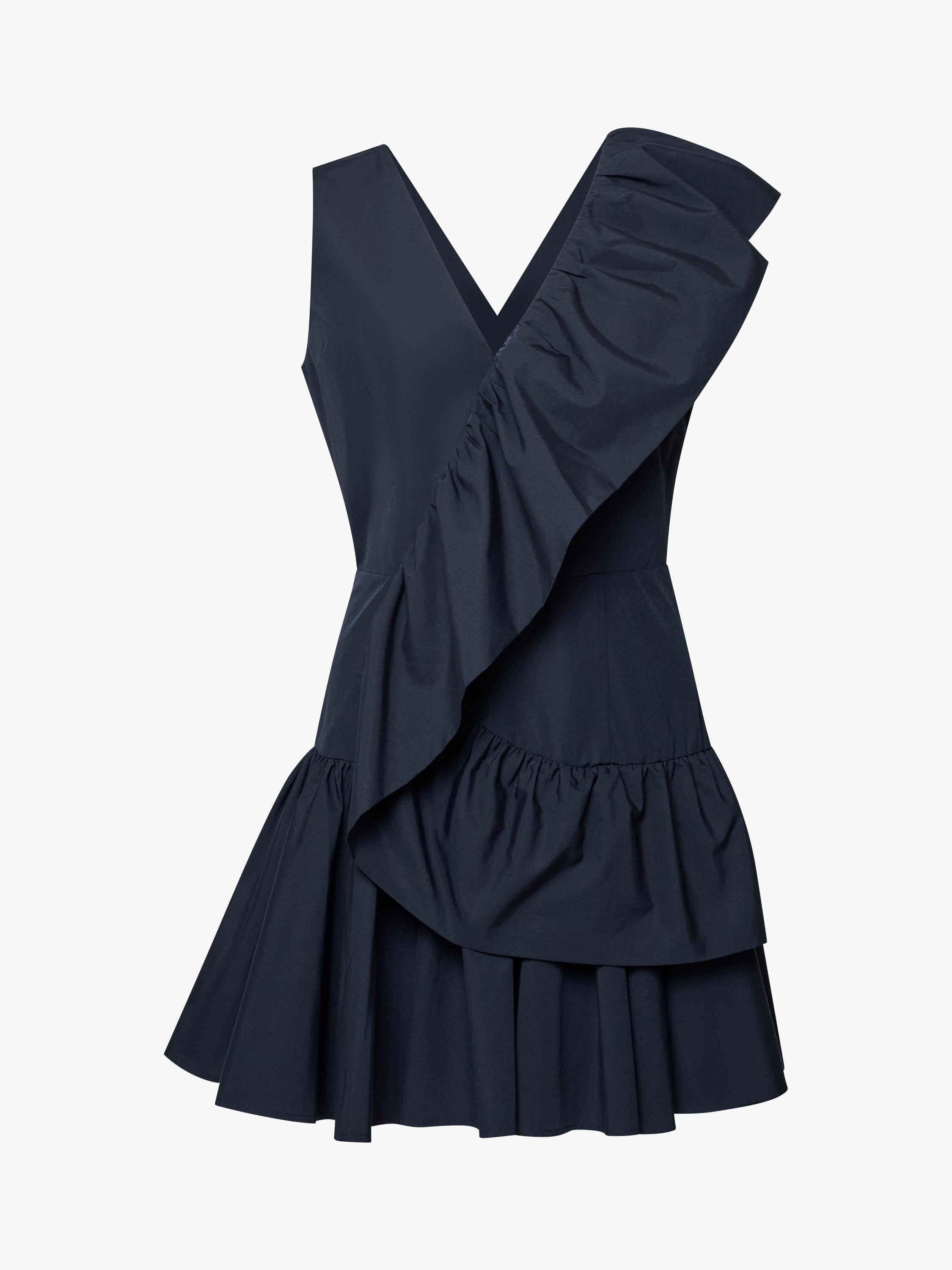Era Poplin Asymmetric Frill Black Mini Dress