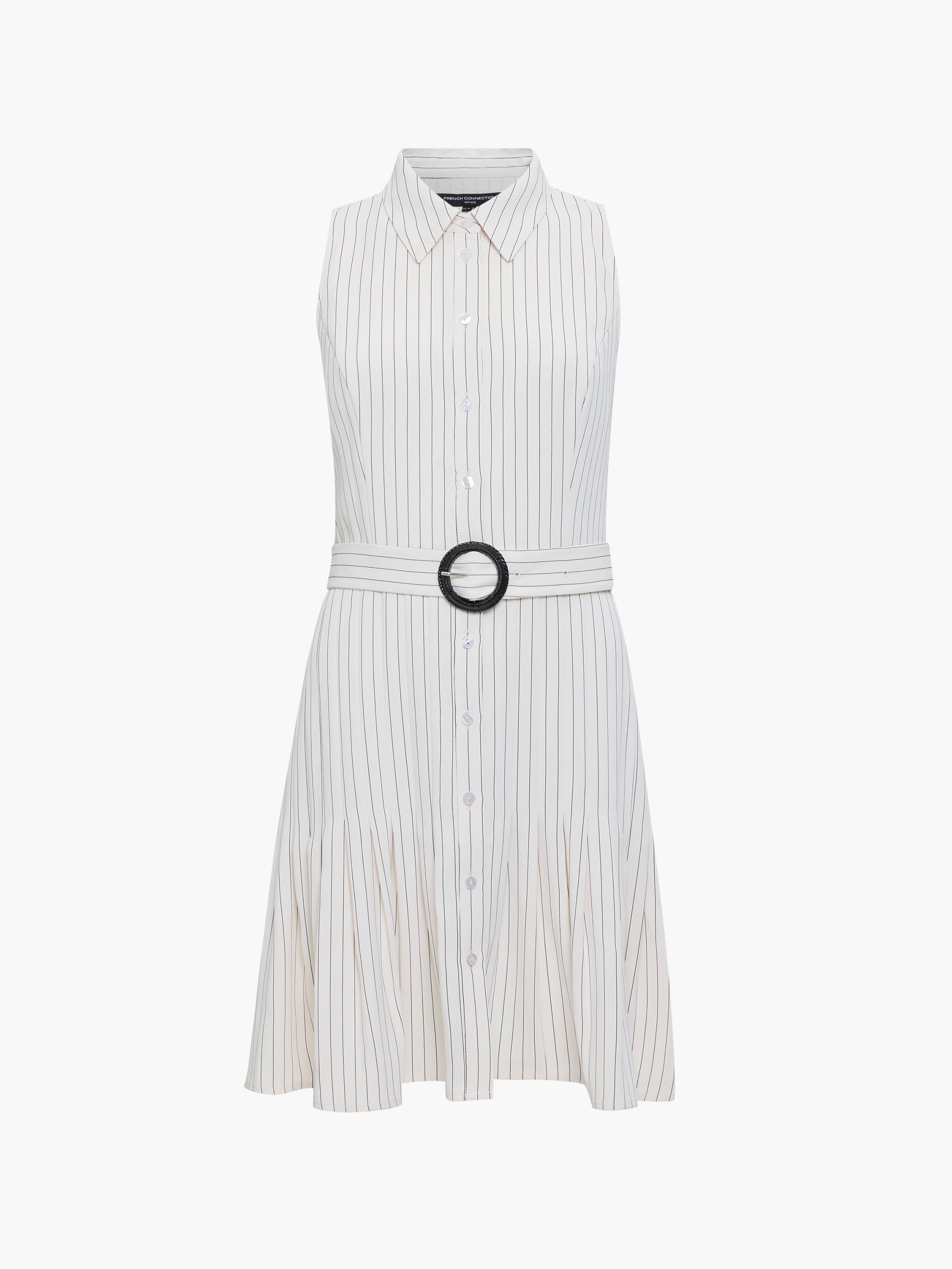 Vinnie Pinstripe Belted Cream Mini Shirt Dress
