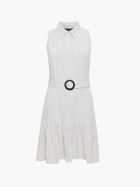 Vinnie Pinstripe Belted Cream Mini Shirt Dress