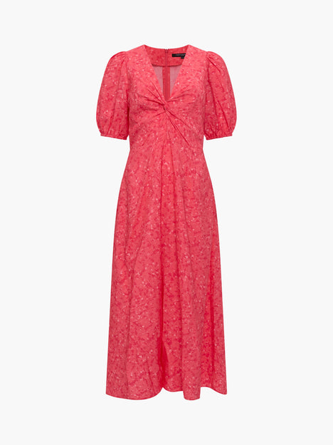Melissa Floral Twist V Neck Pink Midi Dress