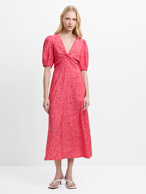 Melissa Floral Twist V Neck Pink Midi Dress