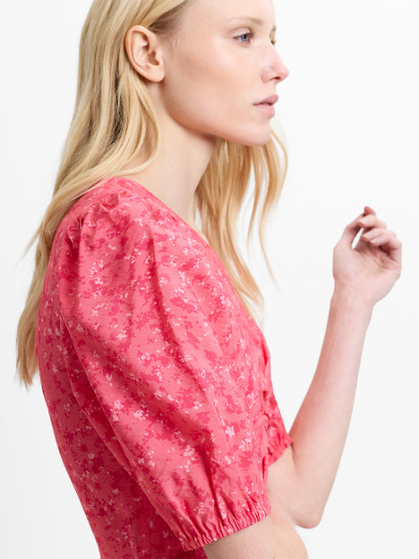 Melissa Floral Twist V Neck Pink Midi Dress