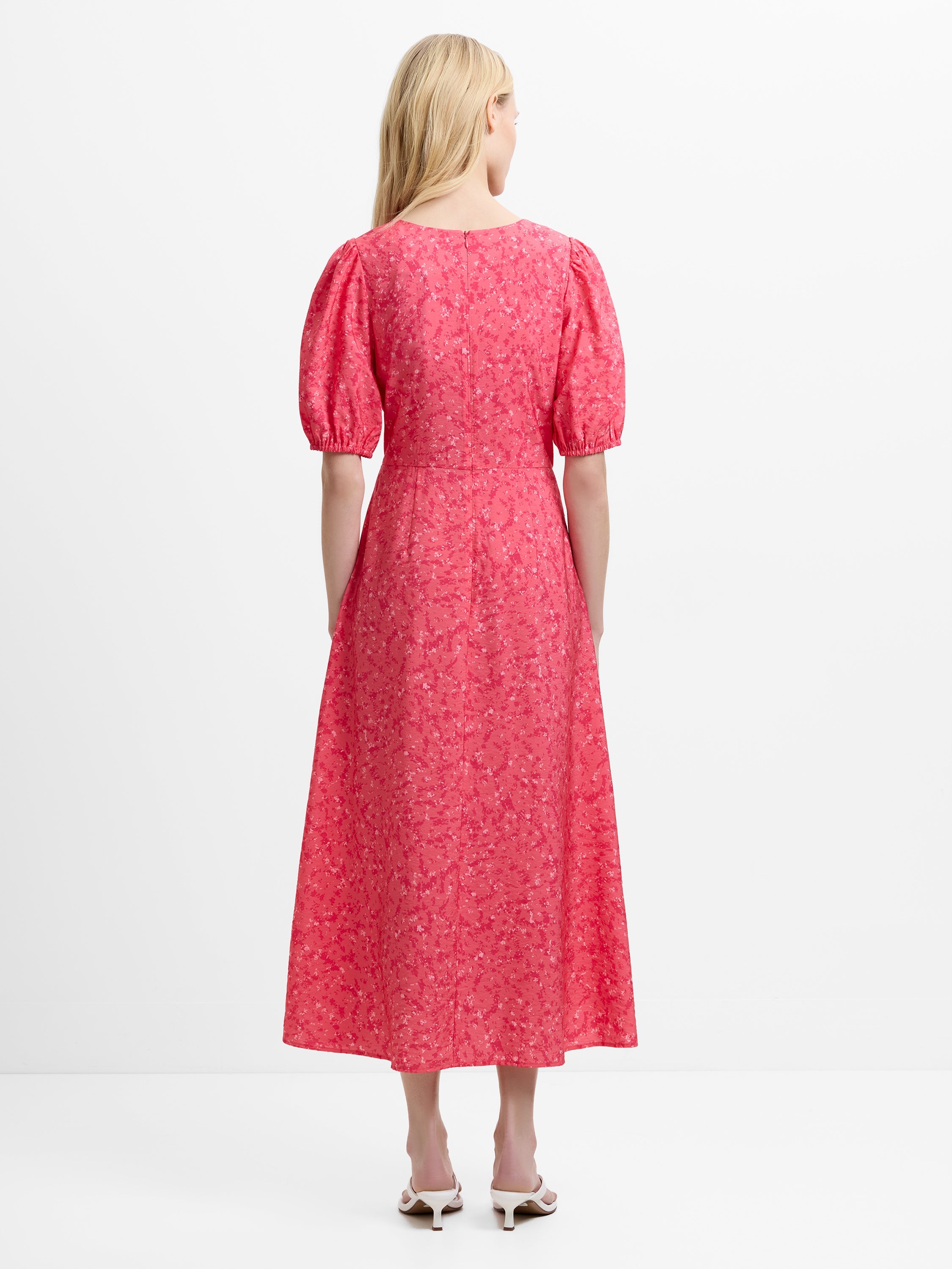 Melissa Floral Twist V Neck Pink Midi Dress