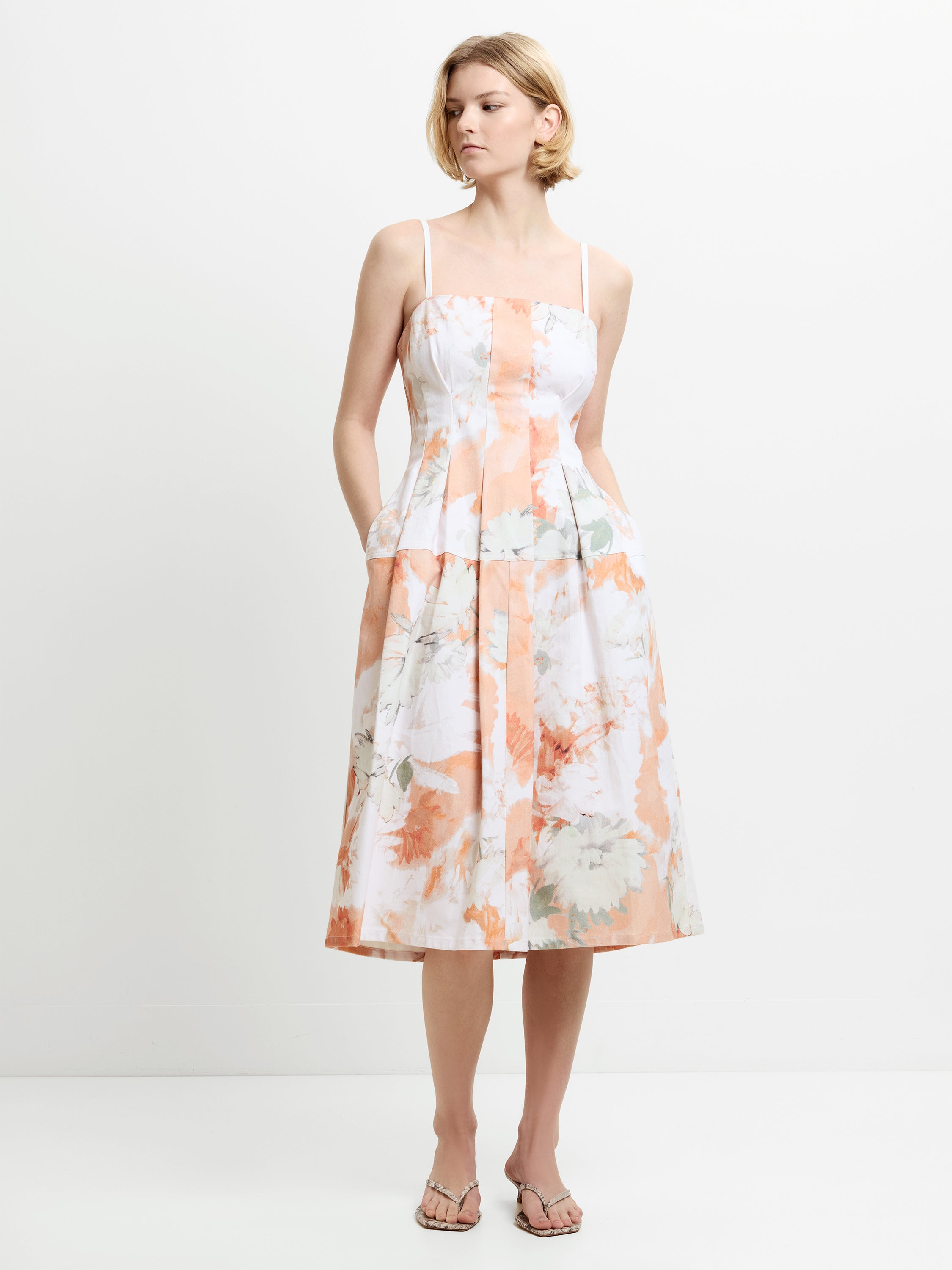 Feo Floral Printed Denim Midi Dress