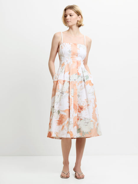 Feo Floral Printed Denim Midi Dress