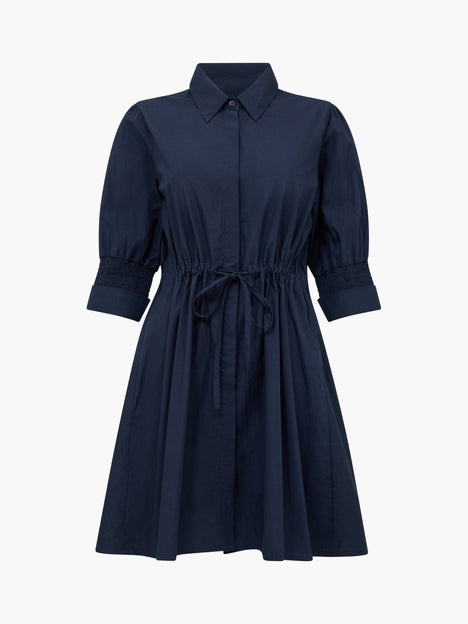 Cambria Cotton Cinched Waist Navy Mini Shirt Dress