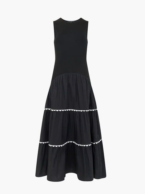 Kaylie Mix Tiered Ric Rac Monochrome Midi Dress