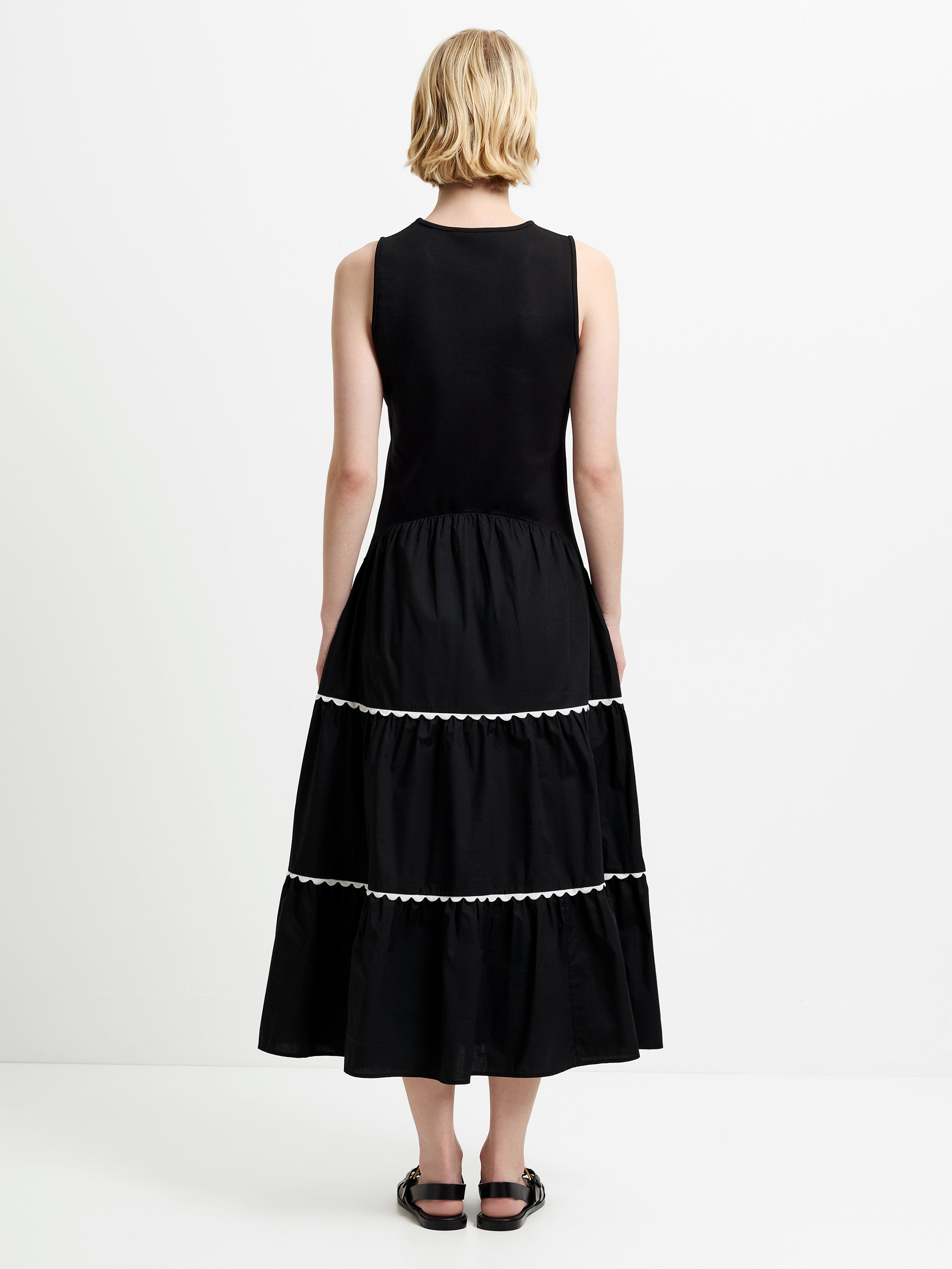 Kaylie Mix Tiered Ric Rac Monochrome Midi Dress