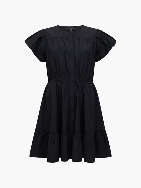 Era Poplin Flutter Sleeve Tiered Black Mini Dress