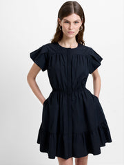 Era Poplin Flutter Sleeve Tiered Black Mini Dress