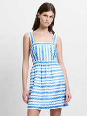 Structured Taffeta Blue Shell Print Mini Dress