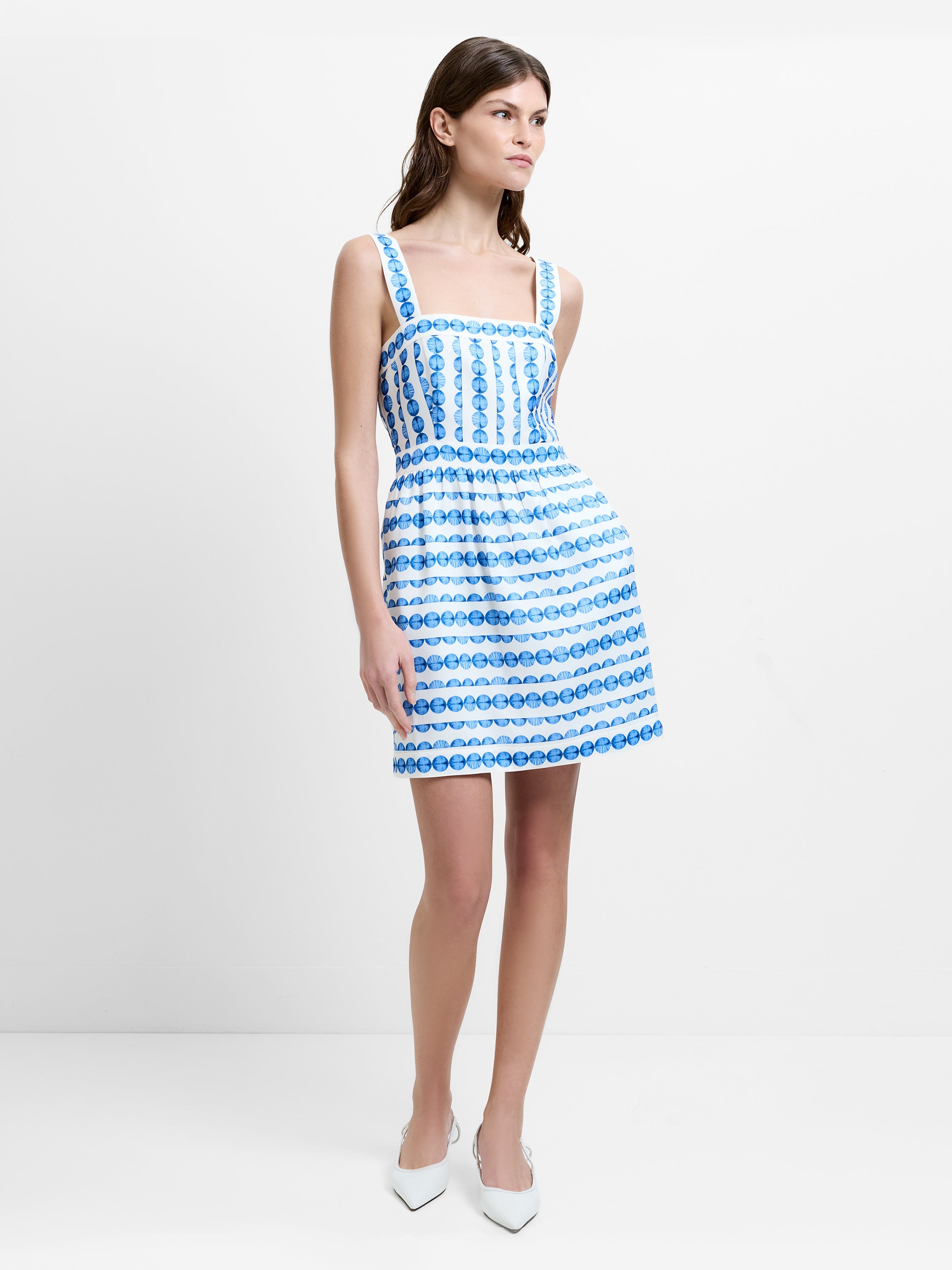 Structured Taffeta Shell Print Mini Dress