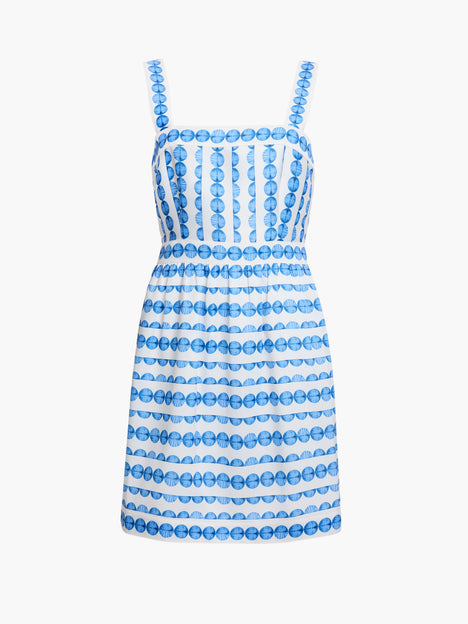 Structured Taffeta Blue Shell Print Mini Dress