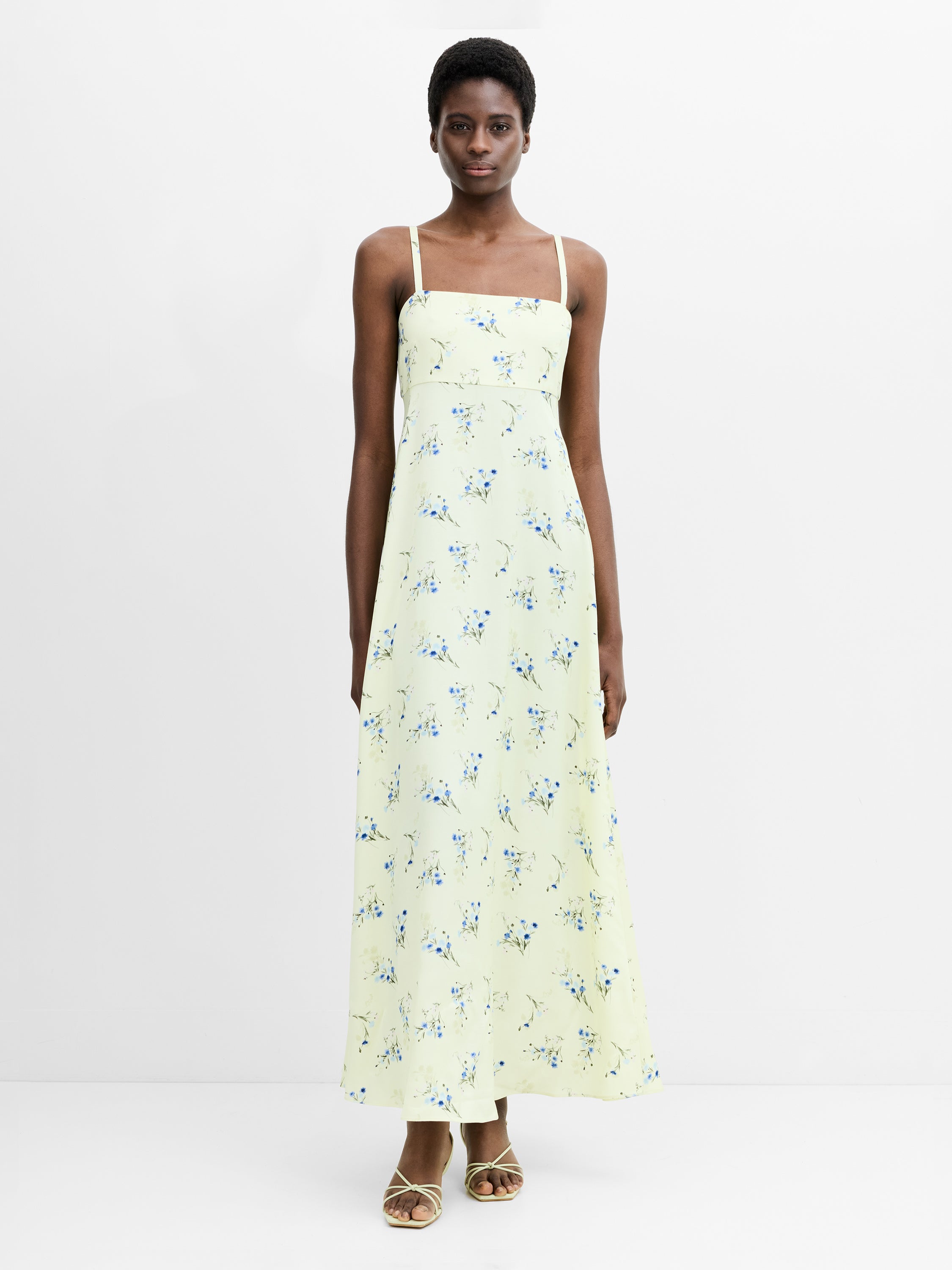 Ennis Eco Satin Square Neck Floral Maxi Dress