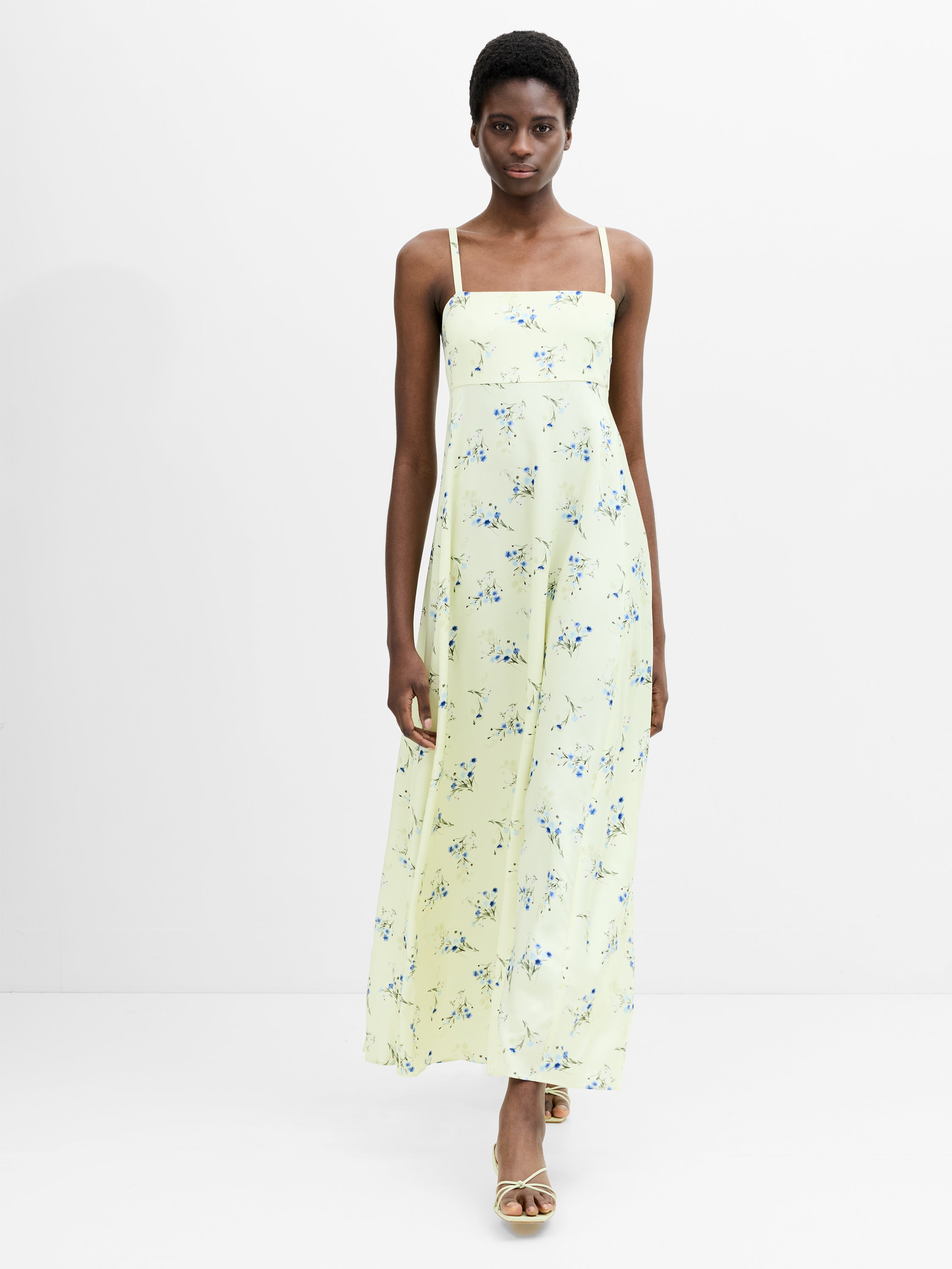 Ennis Eco Satin Square Neck Floral Maxi Dress