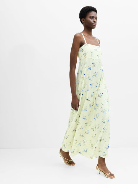 Ennis Eco Satin Square Neck Floral Maxi Dress