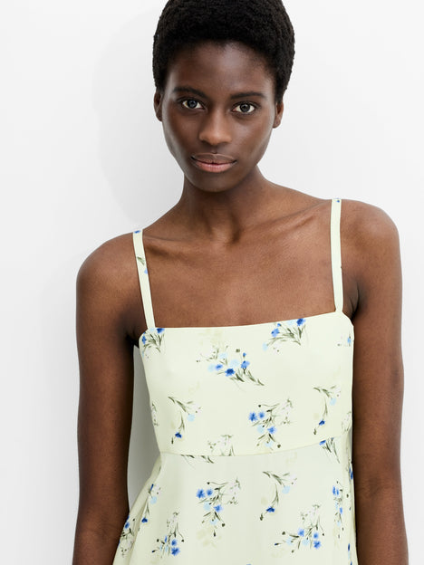 Ennis Eco Satin Square Neck Floral Maxi Dress