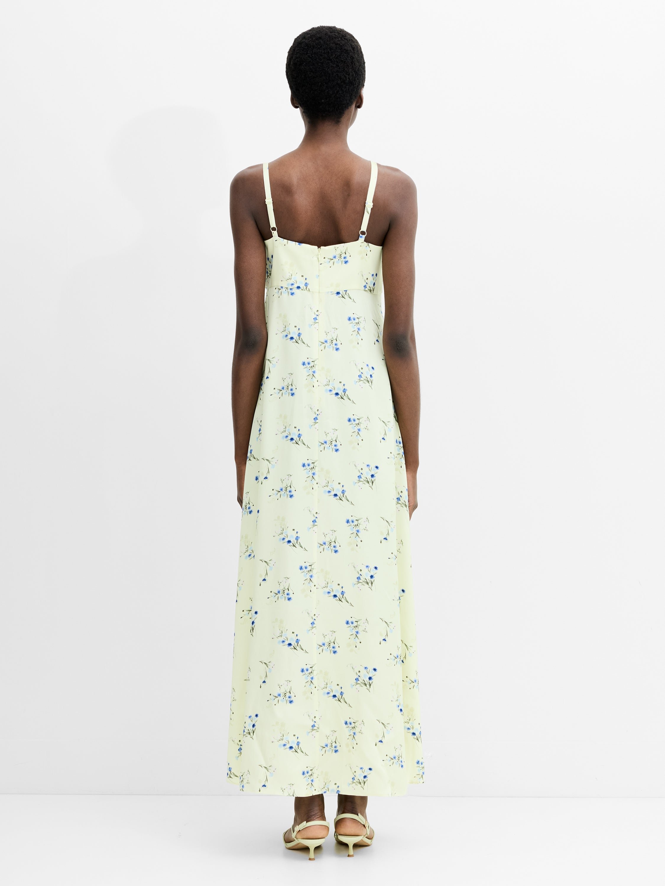 Ennis Eco Satin Square Neck Floral Maxi Dress