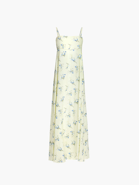 Ennis Eco Satin Square Neck Floral Maxi Dress