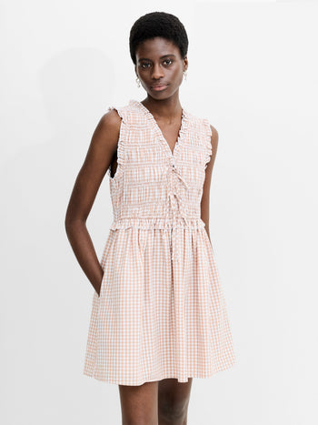 Rhodes Poplin Ruffle Gingham Smocked Mini Dress